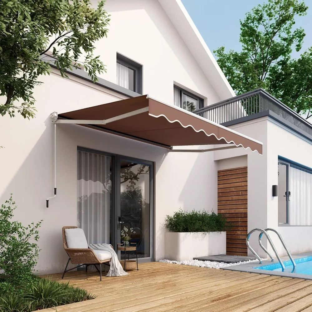 10 x 8.2Ft Retractable Awning, Aluminum Patio Sun Shade w/Crank Handle and Water-Resistant Polyester, Outdoor Manual Retractable 2