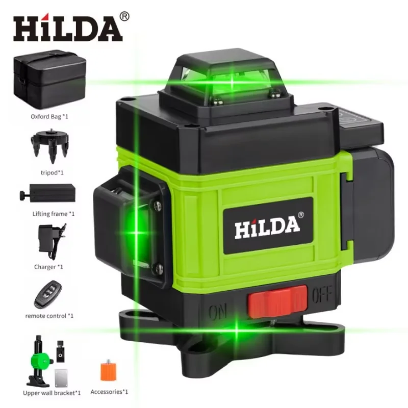 HILDA AB158 16 Line 4D Green Laser Level 360 Horizontal and Vertical Ultra Strong Laser Level Self Leveling Laser Level