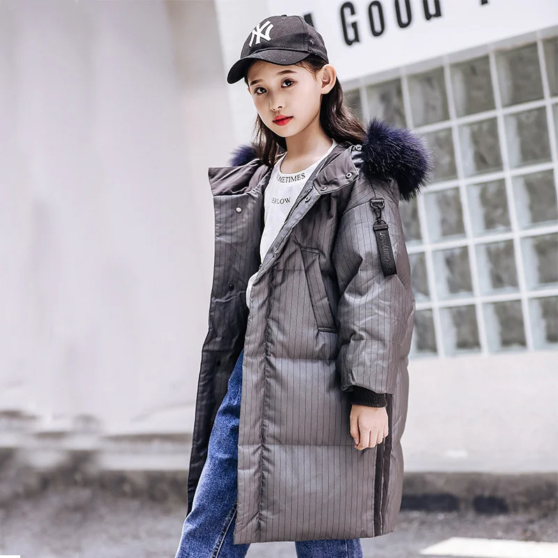 Spring Winter Children's White Duck Down Jacket Outdoor Trekking Medium Length Middle Large Child Boys Girls Warm Clothes Coat