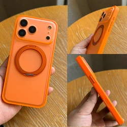 All - in - One Magsafe Compatible Leather Case with 360° Metal Kickstand and AI Camera Control Cover - iPhone 16 (Orange)