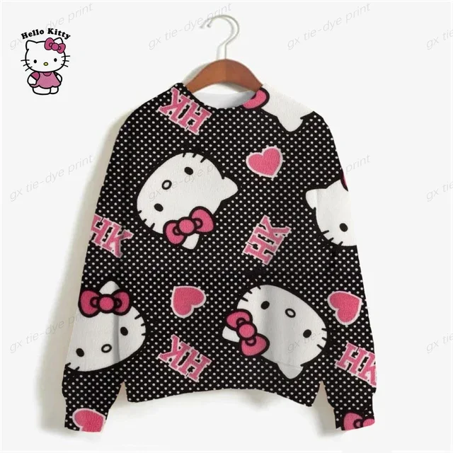 thumbnail image 1 of Sudadera de calle para mujer, sudaderas con capucha para mujer, sudaderas con estampado de dibujos animados, sudadera corta con estampado de HELLO KITTY para mujer, 1 of 5