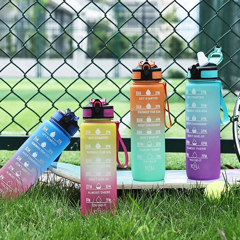 Description Picture 2 of item1 Liter Water Bottle Gradual Color Sport Water Bottle Leakproof Drinking Gourd Outdoor Travel Gym Jugs Camping Kitchen Equipment