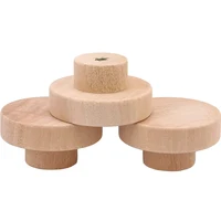4-48 ชิ้นไม้ Knobs แบนรอบตู้ Knobs ธรรมชาติไม้ Dresser ลิ้นชักตู้ครัวดึง Handles 2