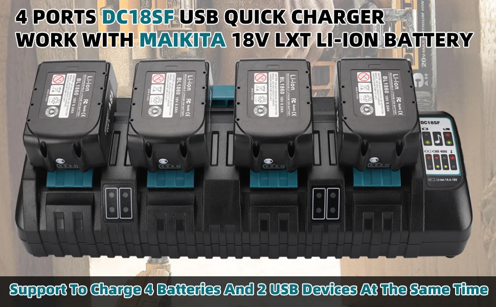 For Makita Battery Charger 14.4V-18V LXT Lithium‑Ion 4-Port Battery Charger Rapi