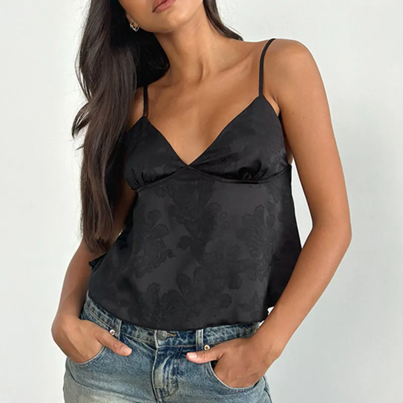 Women Satin Camisole Sexy Crop Streetwear Camis Loose Tanks Blouse Spaghetti...