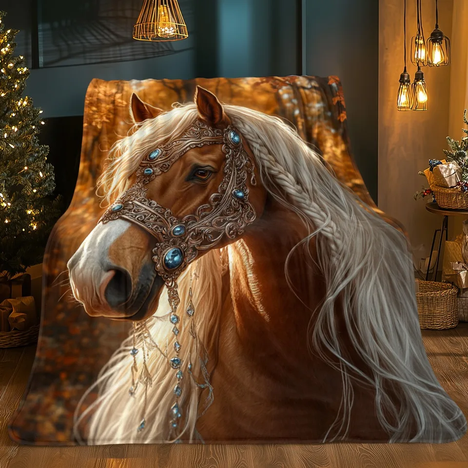 Elegant Brown Horse Printed Flannel Blanket