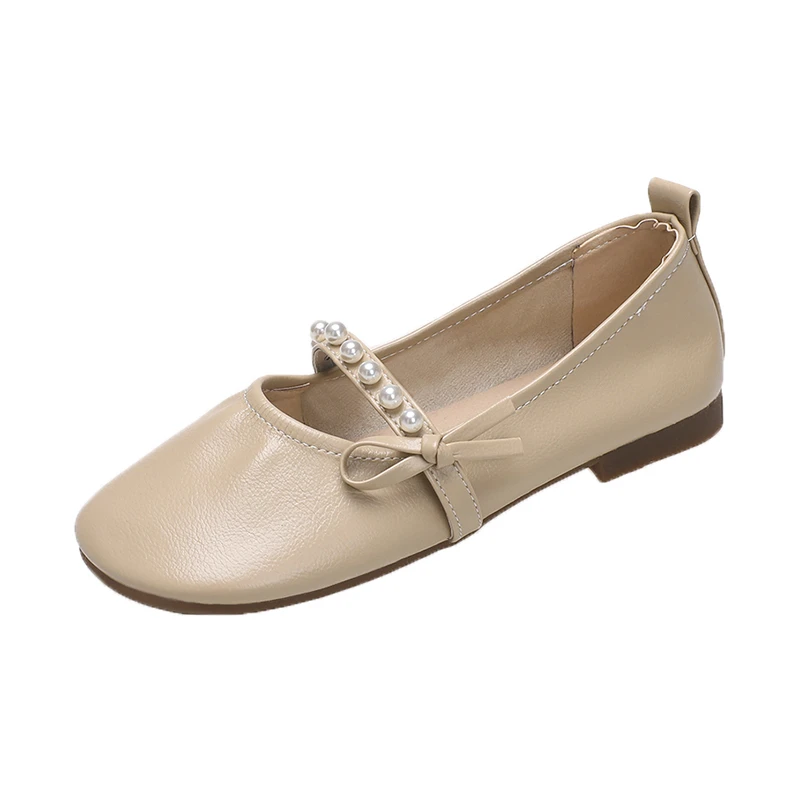 Spring/Autumn Women Casual Comfortable Flats Shoes Square Toe Pearl Bowknot Slip-On Loafers Ballerina Office Asakuchi Lady Shoes