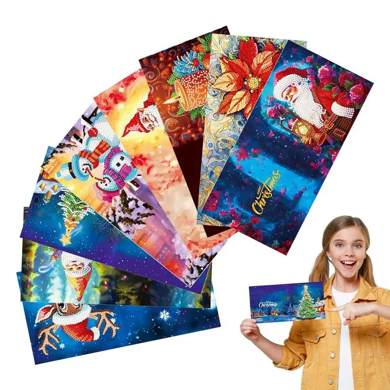 

DIY Christmas Cards Kit Crystal 5D Rhinestone Christmas Card Painting Supplies Santa Claus Crystal Cards Painting Kits Cute