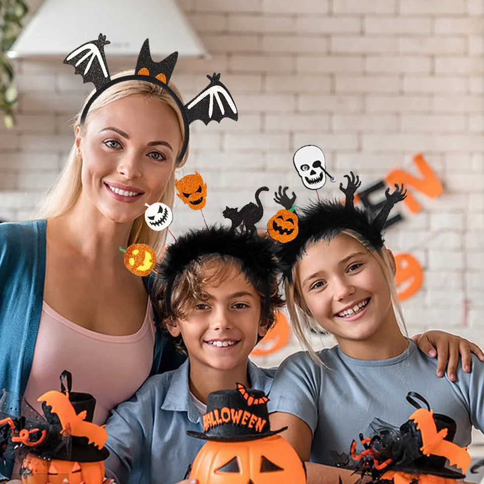 Tocado De Halloween Para Niñas Y Mujeres | Diadema Con Lazo De Calabaza Y Pulsera Ajustable | Para Fiestas Y Disfraces