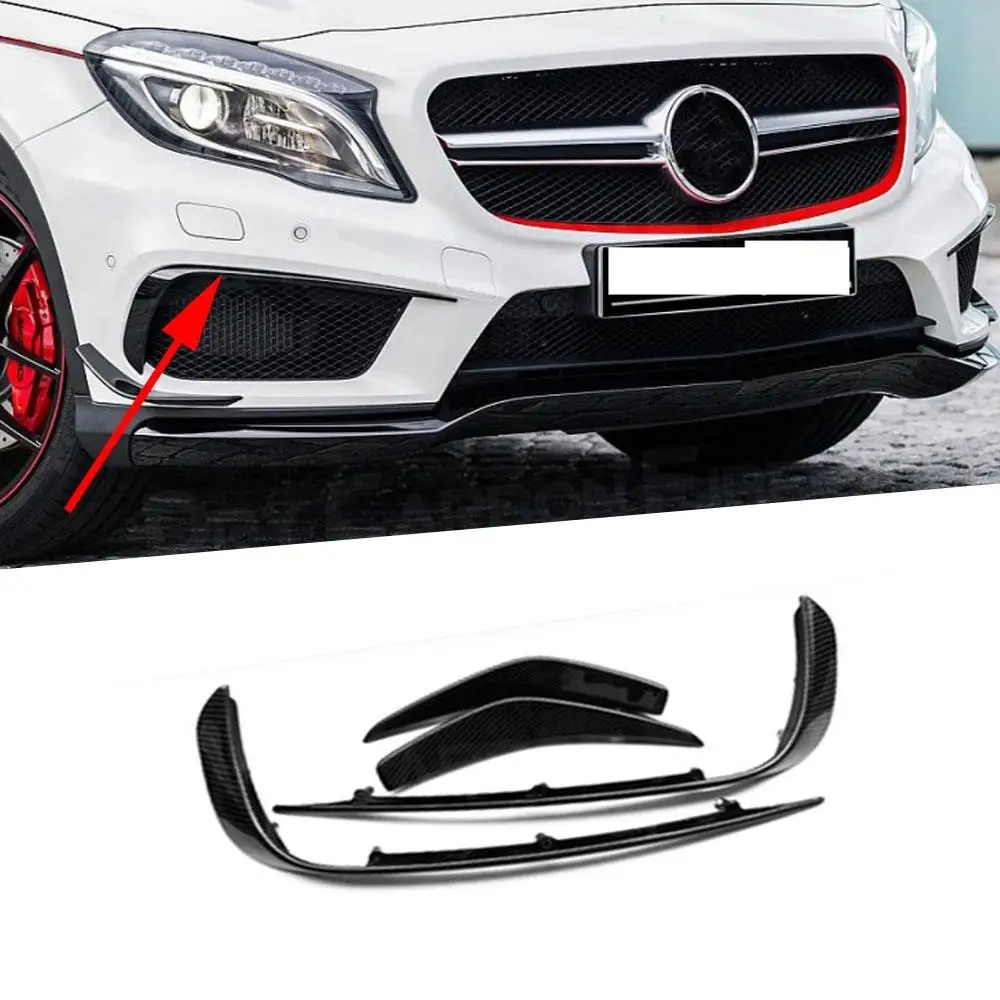 

Передний бампер из углеродного волокна для Benz GLA Class X156 GLA200 GLA260 GLA45 2014-2017, Крышка вентиляционного отверстия, плавные полосы из АБС-пластика для противотуманной фары