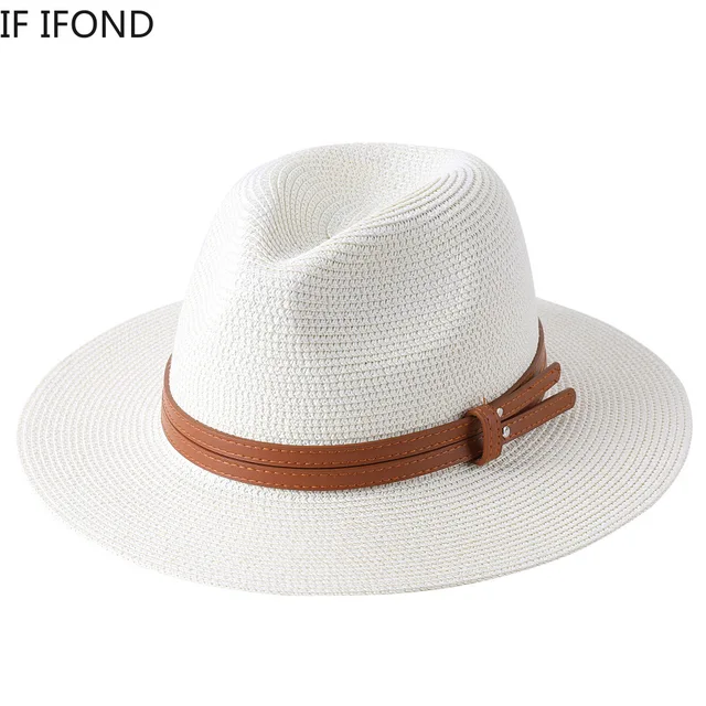 56-58-59-60CM New Natural Panama Soft Shaped Straw Hat Summer Women/Men Wide Brim Beach Sun Cap UV Protection Fedora Hat 2