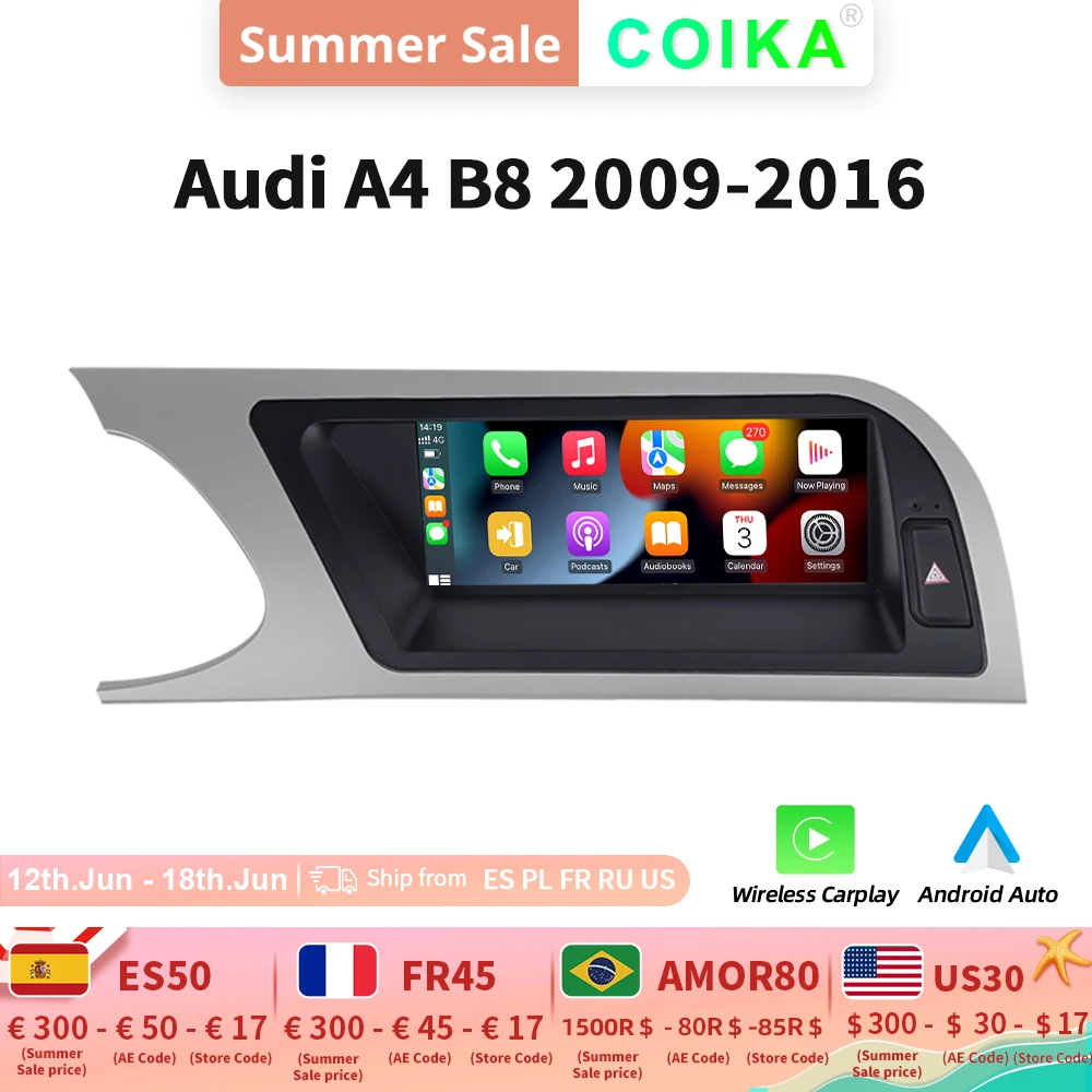 Wifi Sim Android 10 Carro Multimídia Player Carplay Para Audi A4 B8 20092016 8 Núcleo Cpu