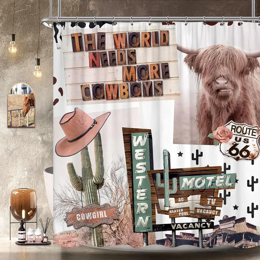 

Забавная занавеска для душа в деревенском стиле Longhorn, корова, ферма, животные, кактус, повседневные винтажные занавески для душа, украшения для ванной комнаты