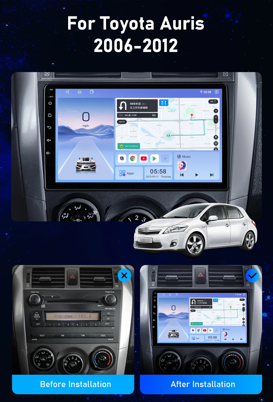 Srnubi Android14 Autoradio für Toyota Auris E150 2006-2012 Multimedia Player 2Din Carplay Android Auto Intelligentes System Stereo – Detail 2