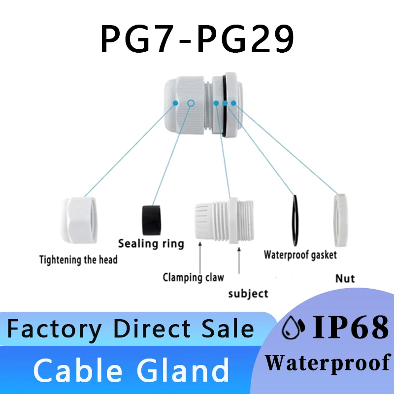PG7-PG36 White Cable Gland Cable Entry IP68 Waterproof Nylon Plastic Connector Joint