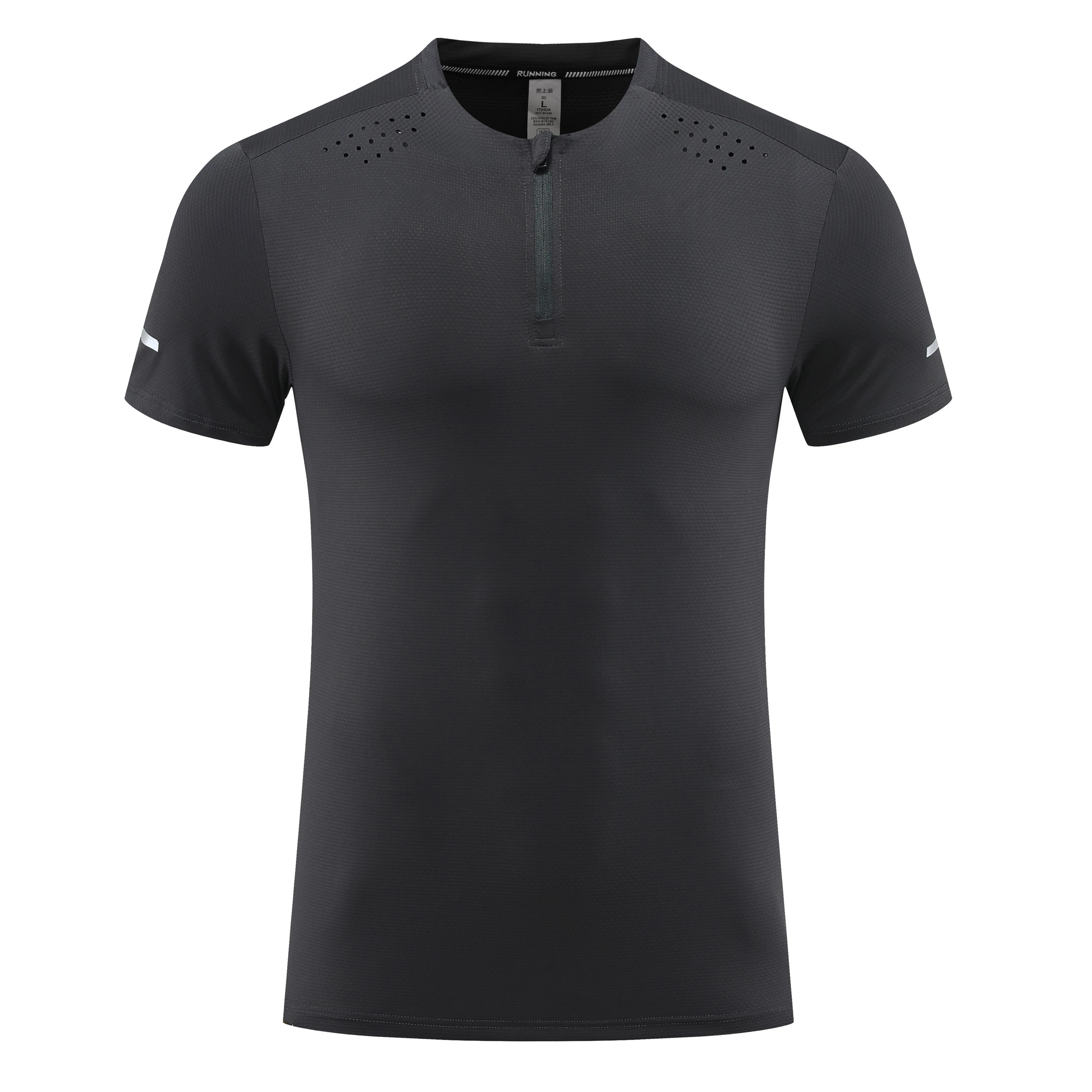 Men Marathon Workout Fitness Gym Top Ice Cool Half Zipper T Shirt Running Shirts Short Sleeve Elastic Training Sport Kit Clothes 6