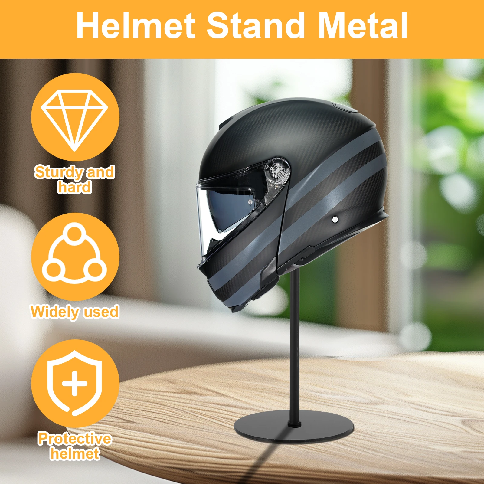 Black Steel Motorcycle Helmet Display Stand