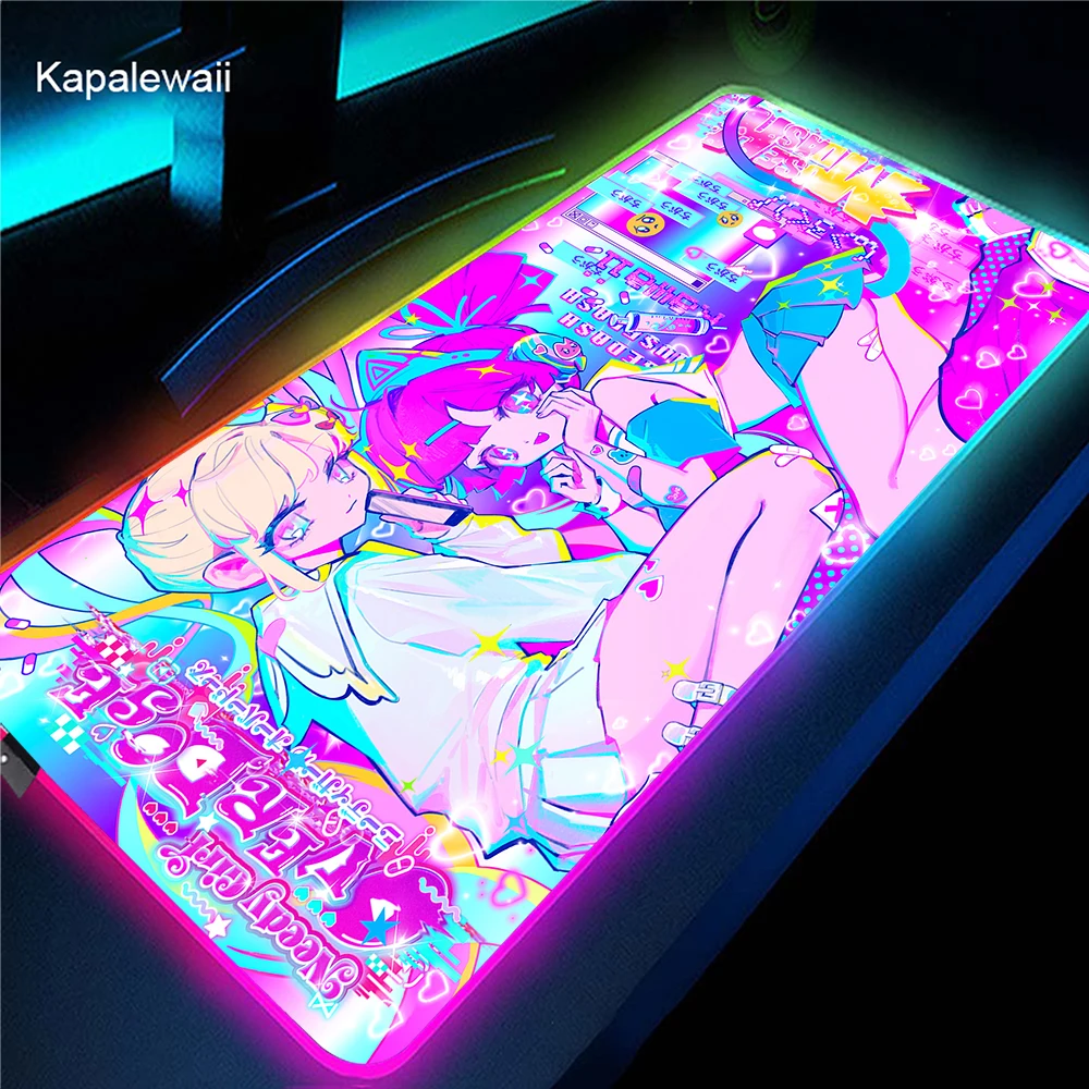

RGB-компьютер в стиле аниме, большой Эргономичный игровой коврик для мыши, размер XXL, коврики для скоростной клавиатуры, резиновый Настольный коврик с подсветкой