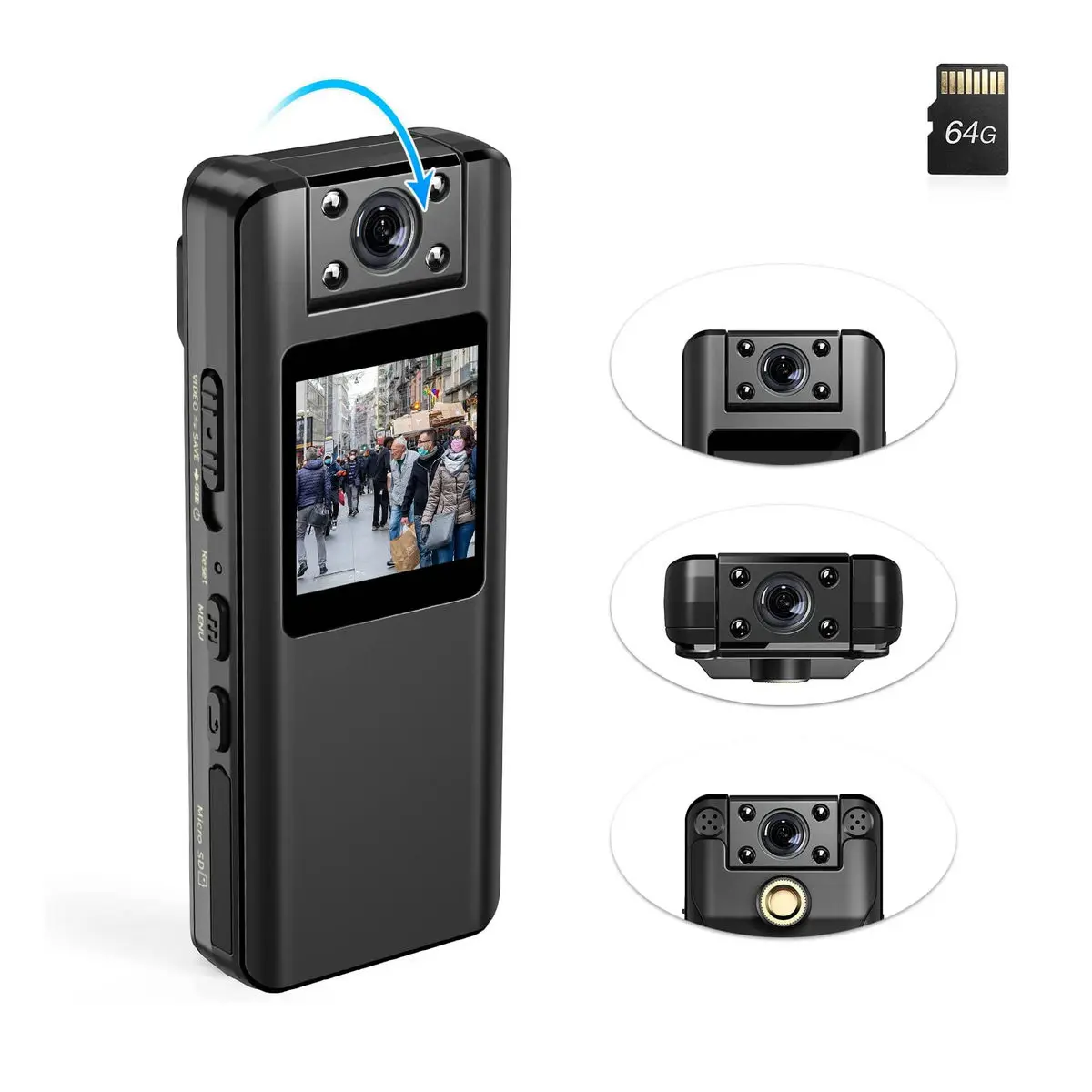 A22 Small Body Worn Camera HD 1080P Camcorder Recording Infrared LCD Screen DVR DV Audio Video Record Support 128GB TF Card
