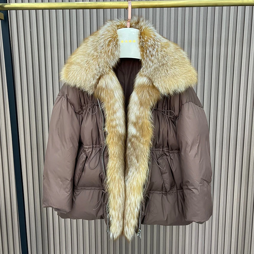 

Winter Women Warm Goose Down Coats Natural Real Fox Fur Collar Thick Coat Female Outwear Puffer Jackets