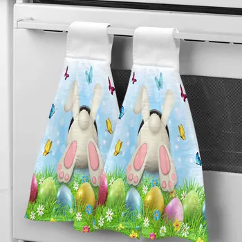 부활절 달걀 토끼 엉덩이 꽃 나비 손수건, 주방 욕실 걸이식 천, 빠른 건조, 부드러운 흡수성 극세사 수건