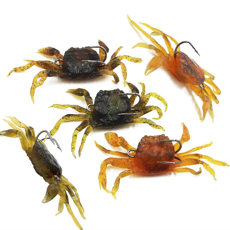 

3D Simulation Crab Soft Bait with Pointed Hook 5pcs Silica Gel Crabs Baits Sea Fish Bait Buckle, Sea Fish Fishing Tackle Tools