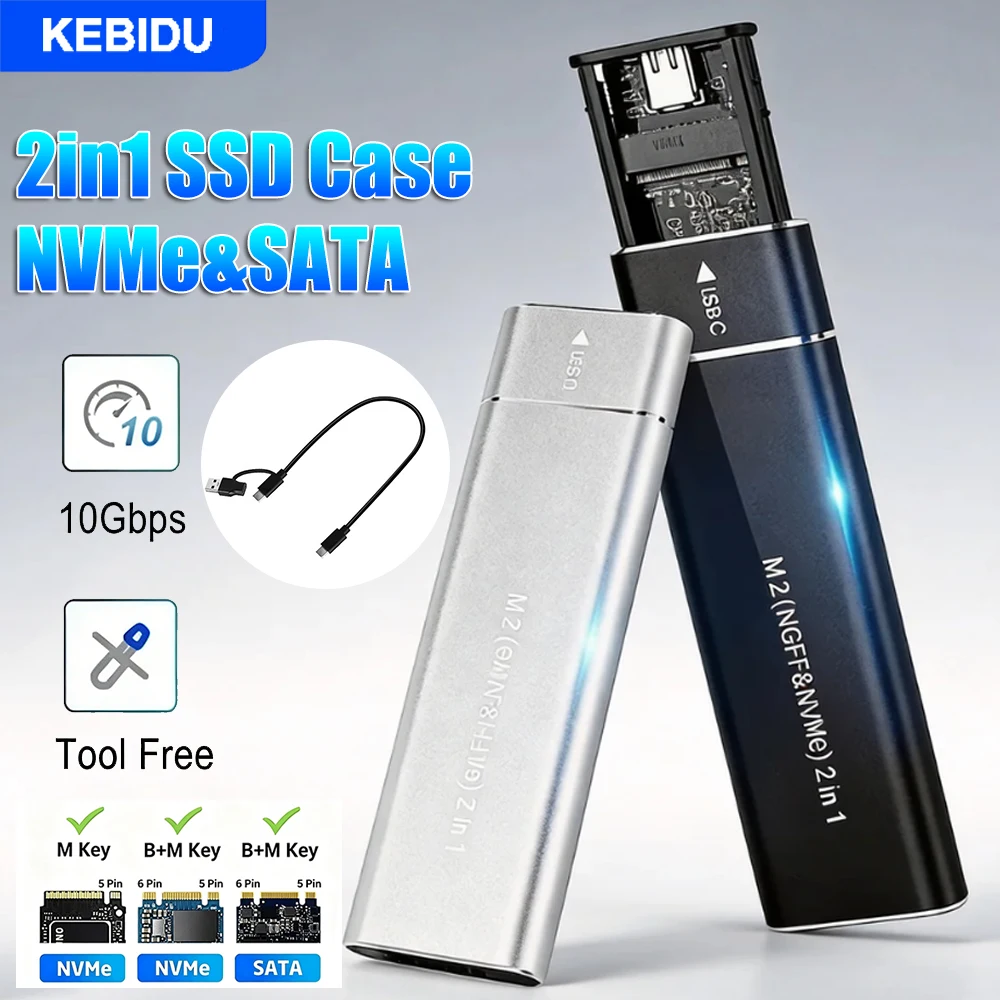 KEBIDU 듀얼 프로토콜 M2 SSD 케이스 M.2 NVMe SATA SSD ..
