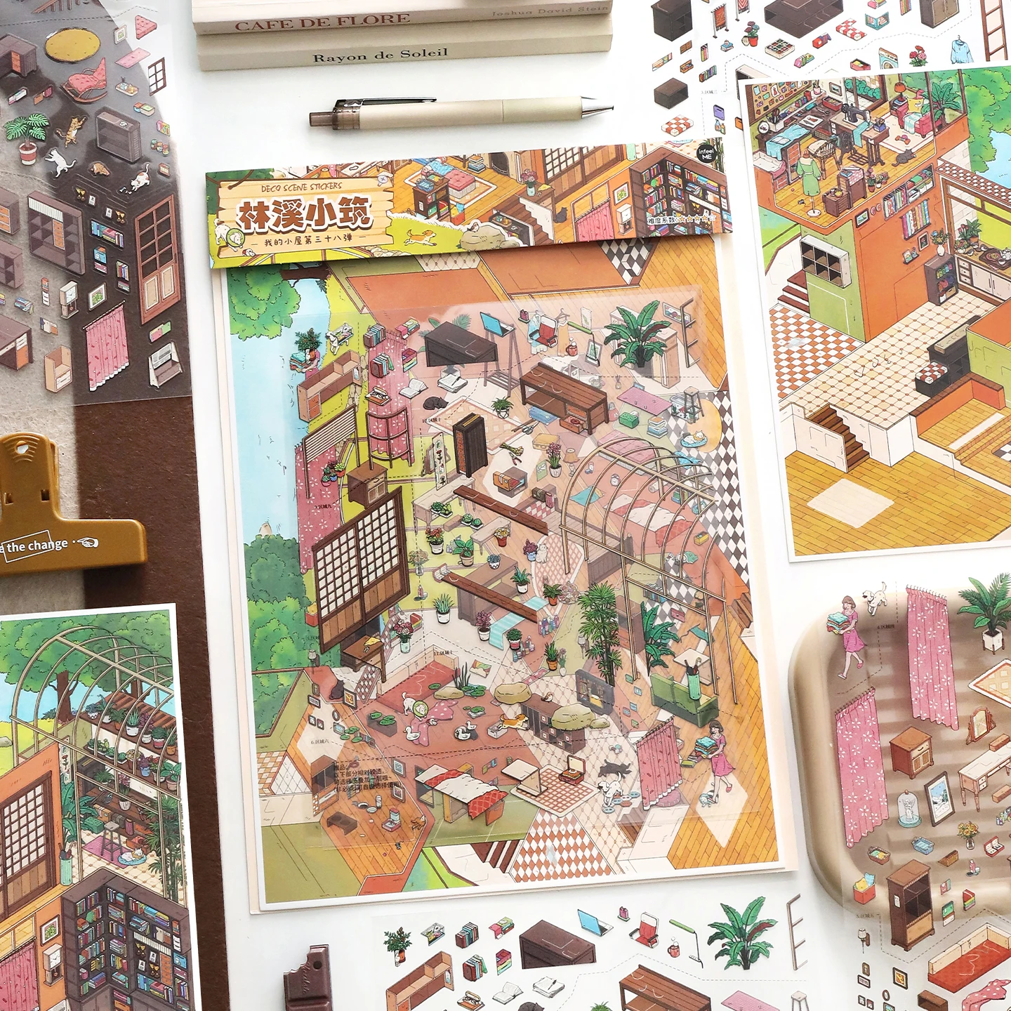 귀여운 린시 코티지 3D 빈티지 코티지 풍경 스티커 DIY 포켓 캐빈 장면 축제 선물