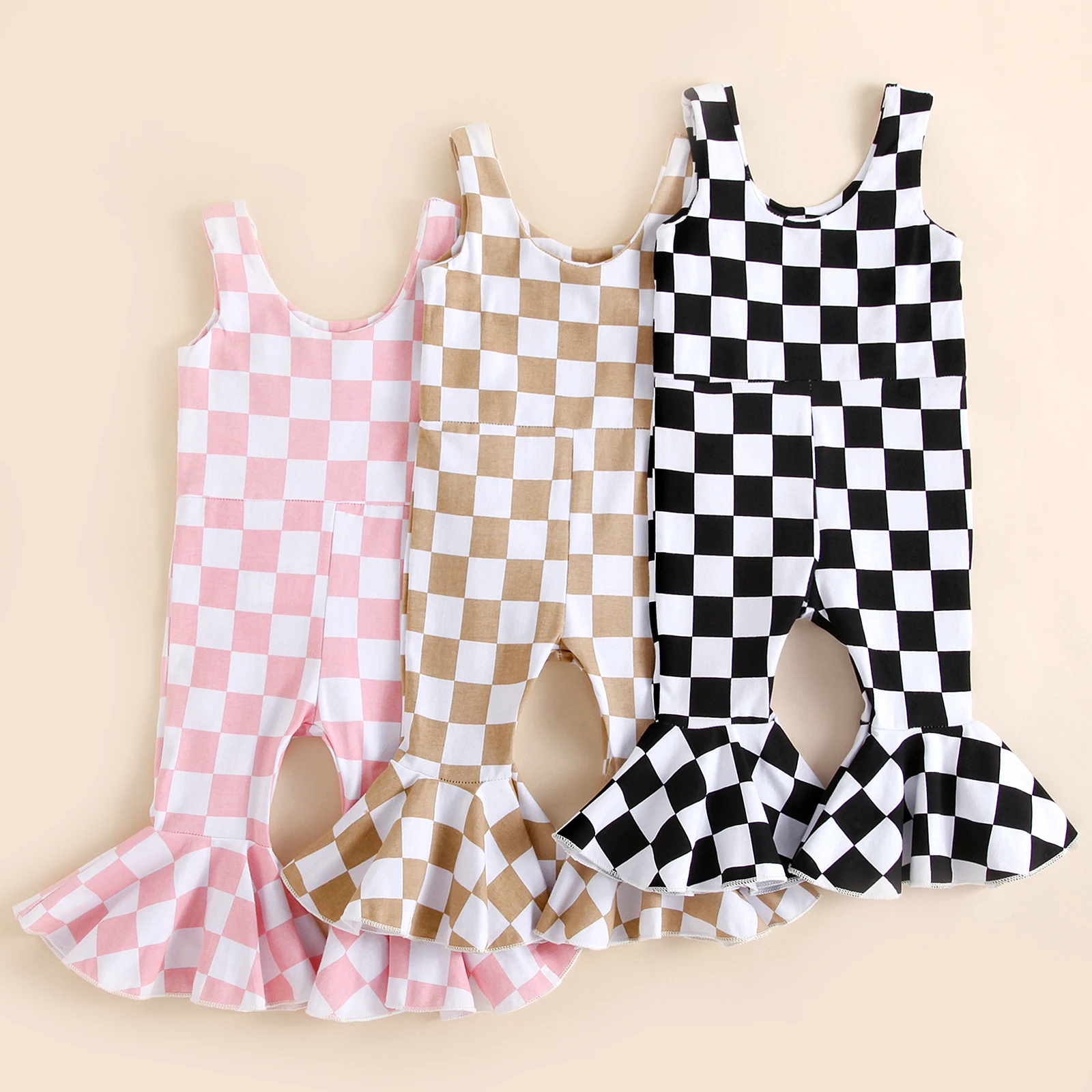 Check Baby Sleeveless Jumpsuit Checkered Romper Toddler Girls Toddler Rompers Rompers