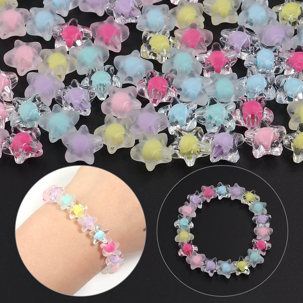 50/100pcs 별 모양 아크릴 비즈 혼합 색상 느슨한 비즈 바느질 의류 장식 만들기 DIY 전화 키 체인 액세서리