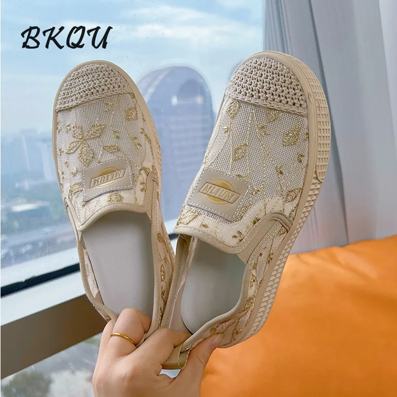 BKQU Thick Sole Fisherman Women 2024 Summer New Breathable Lace Small Fragrance Single A Comfortable Slip-on Shoes