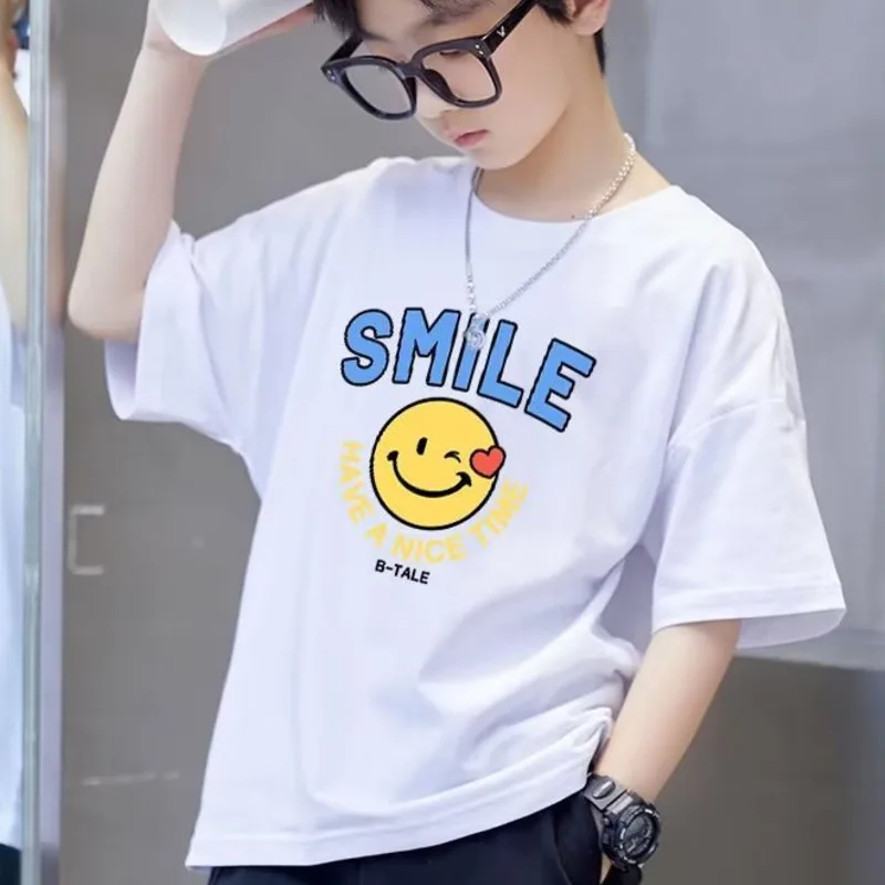 

New All-match Japanese Children's Clothing Five-point Sleeve Trend T-shirt Summer Temperament Literary Ins Printing Round Neck