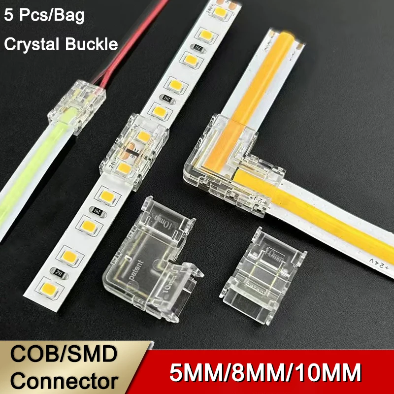 5 V-220 V คริสตัล SMD Cob Led Strip Light Connector 5 มม.8 มม.10 มม.2 ขา 2Pin มุม Led Connector 1