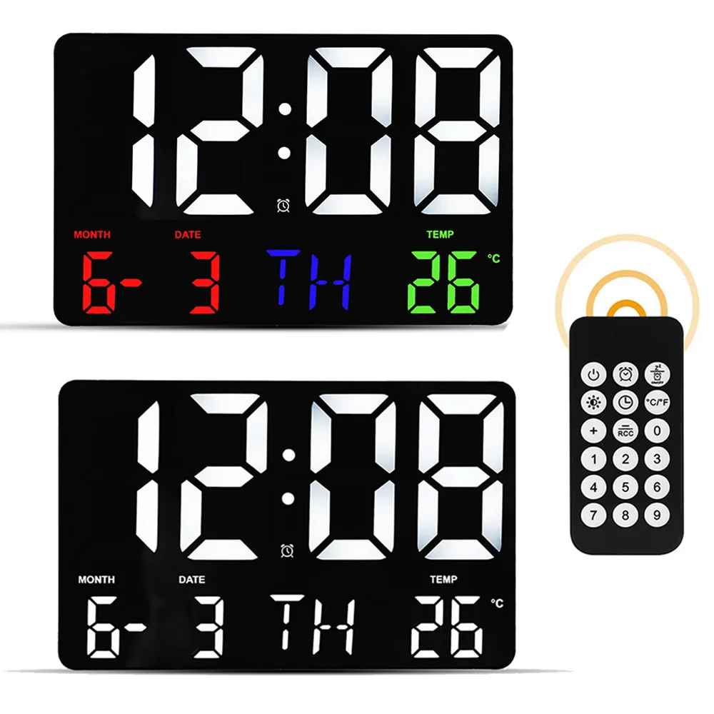 Led Digital Electronic Wall Clock Dimmerabile Temperatura Data Day Display Sveglia Con Telecomando Per Soggiorno Camera Da Letto Decor