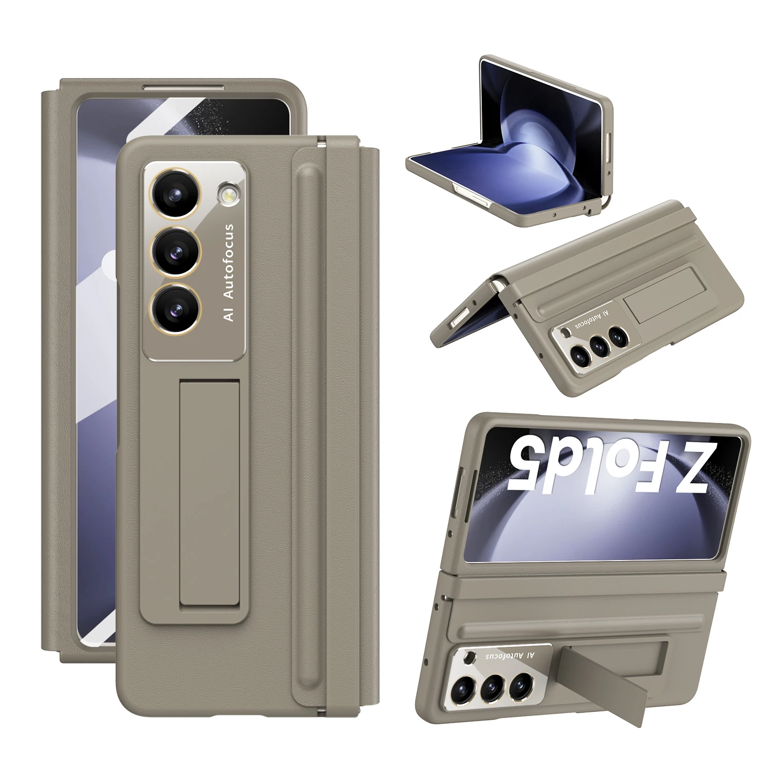 

Eco-Leather Hinge Kickstand Bracket Full Cover for Samsung Galaxy Z Fold 5 4 Flap Case Holder 9H Glass Screen Protector