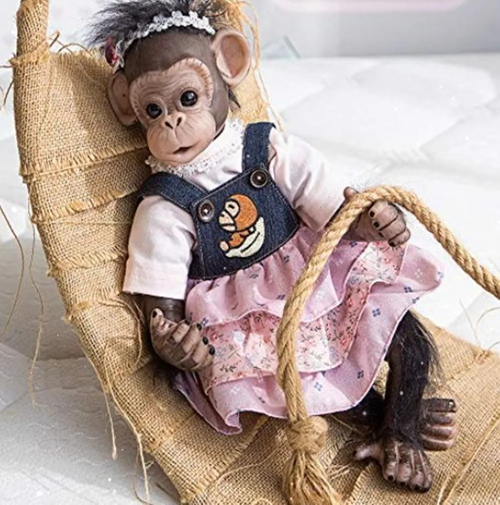 Silicone Reborn Mini Monkey Baby Twin Premie Very Soft Flexible Collecible Art Doll Hand Made Detailed Lifelike Children's Gifts