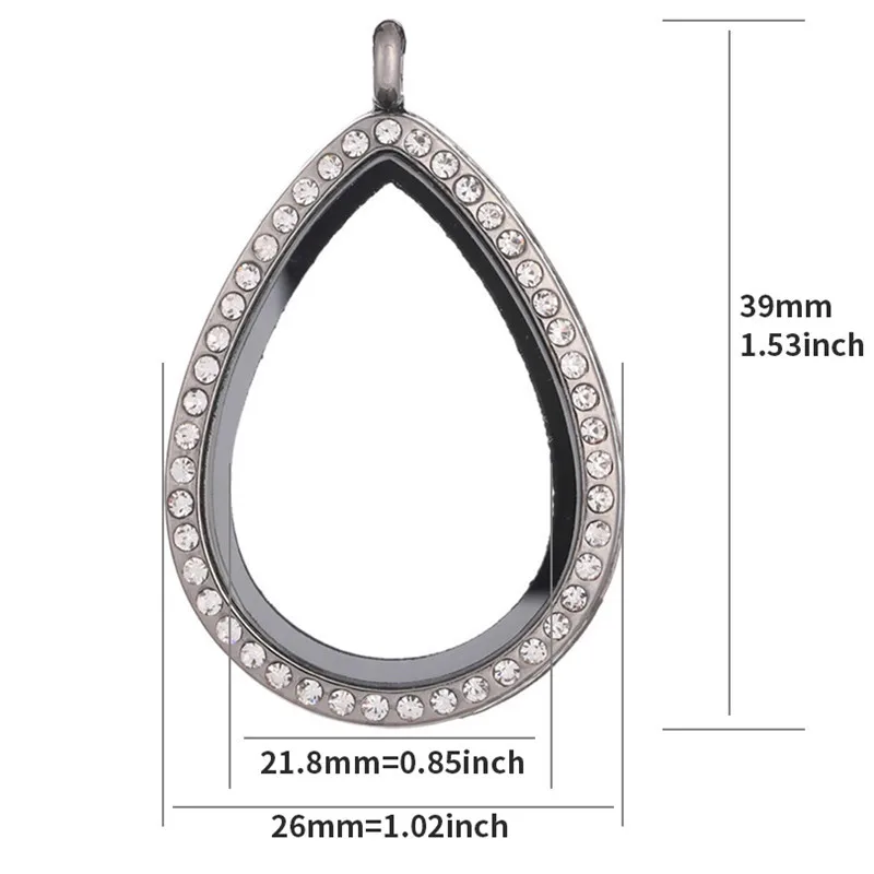 5PCS Drop Shape Rhinestone Glass Living Memory Floating Charms Lockets Pendants Jewelry Making Medallion for Photo Necklaces