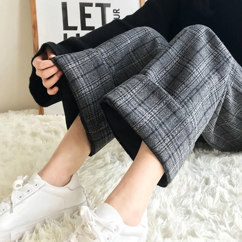 Women Stripe Wide Leg Pants 2023 Fall Winter High Waist Loose Ankle-Length Pants Office Lady Vintage Straight Pantalones Stretch