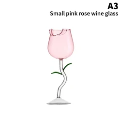 Elegant Rose - Shaped Wine Glasses with Colored Leaves - Red Wine and Cocktail Goblets (Set of 2) (A3)