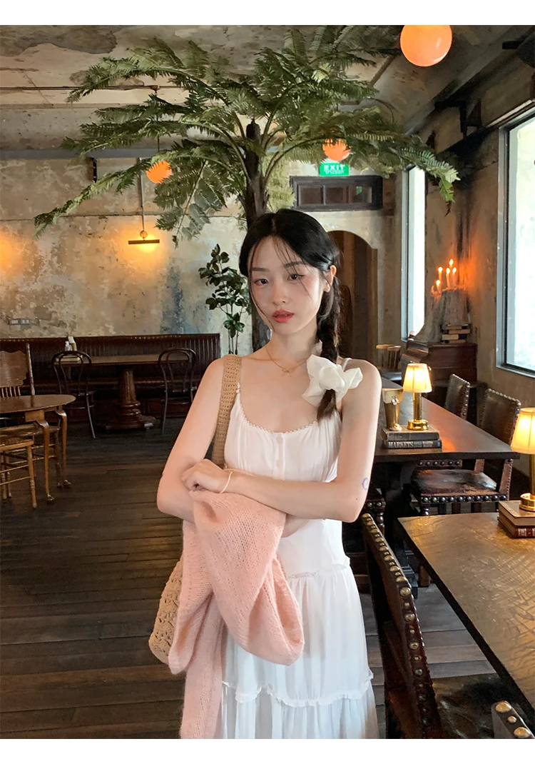 French Elegant Dresses for Women Solid Spaghetti Strap Summer New Ruffles A-line Casual Korean Chic Midi Vestidos Mujer