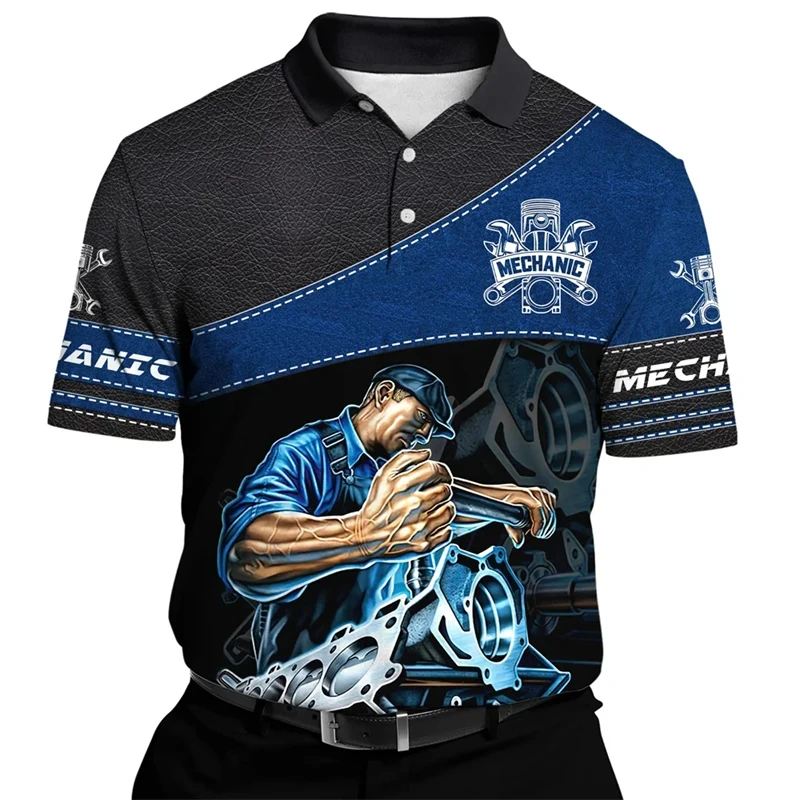 Summer Fashion Mechanical 3d Pirnt Graphic Polo Shirts For Men