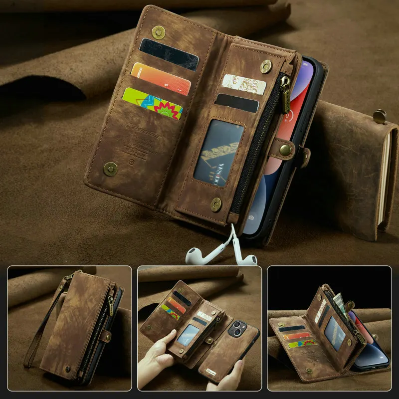 CaseMe iPhone 12 Pro Max 2 in1 Detachable Leather Zipper Wallet Case Black