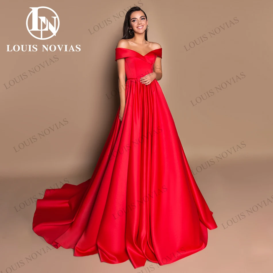 

Женское атласное вечернее платье LOUIS NOVIAS, элегантное вечернее платье с вырезом лодочкой и открытыми плечами, со шлейфом, лето 2024