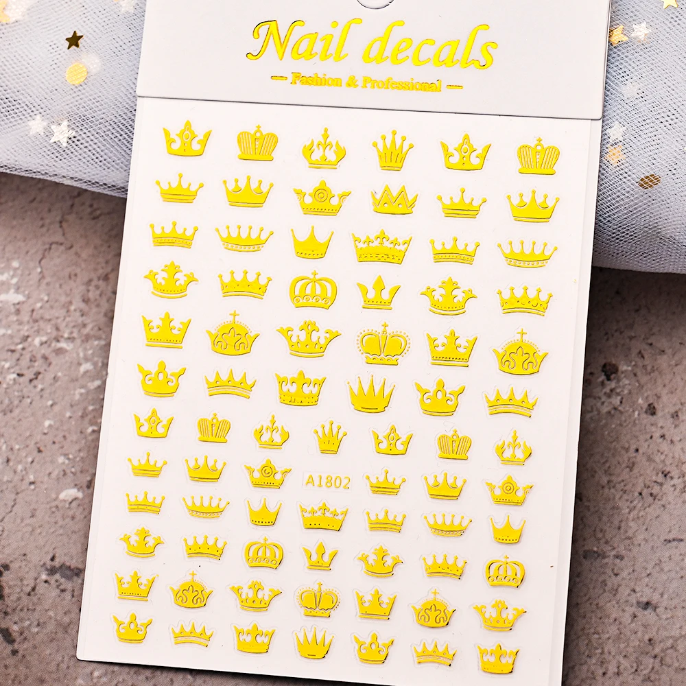 

1pcs Gold Crown Design 3D Nail Stickers Self Adhesive Back Glue Decals Dollar Heart Slider DIY Manicure Decoration Nail Stickers