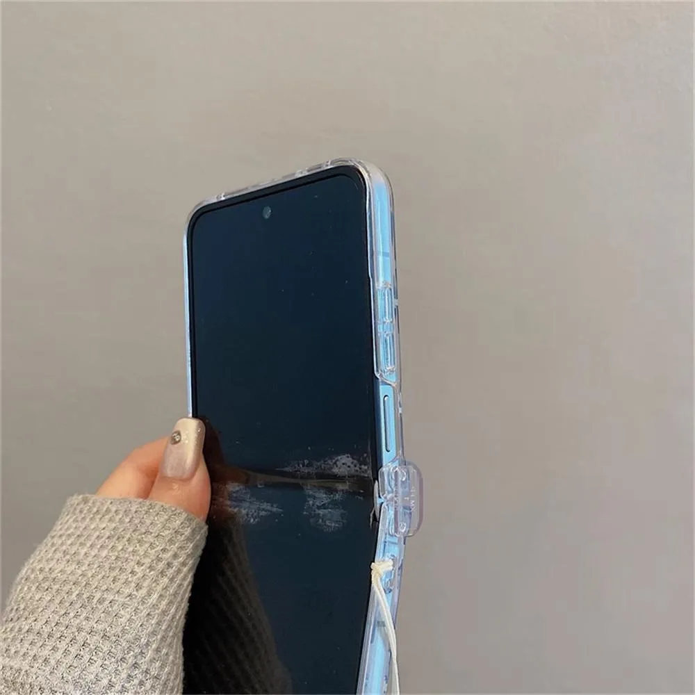 Charming Blue Floral Quicksand Chain Phone Case with Stand