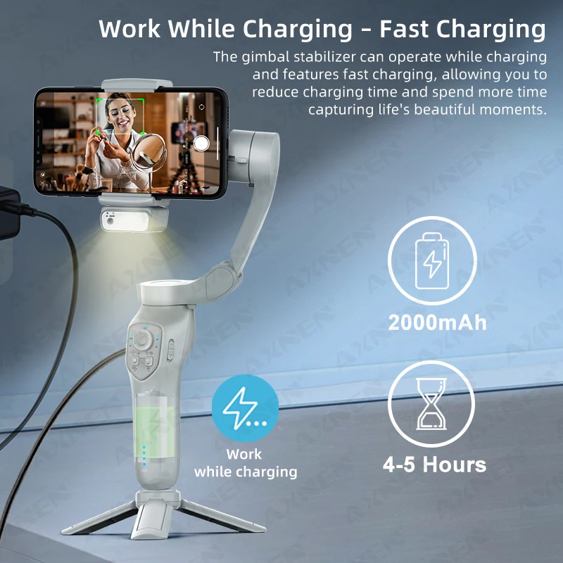 AXNEN-HQ5ポータブル自撮り棒スタビライザー、折りたたみ式モバイル