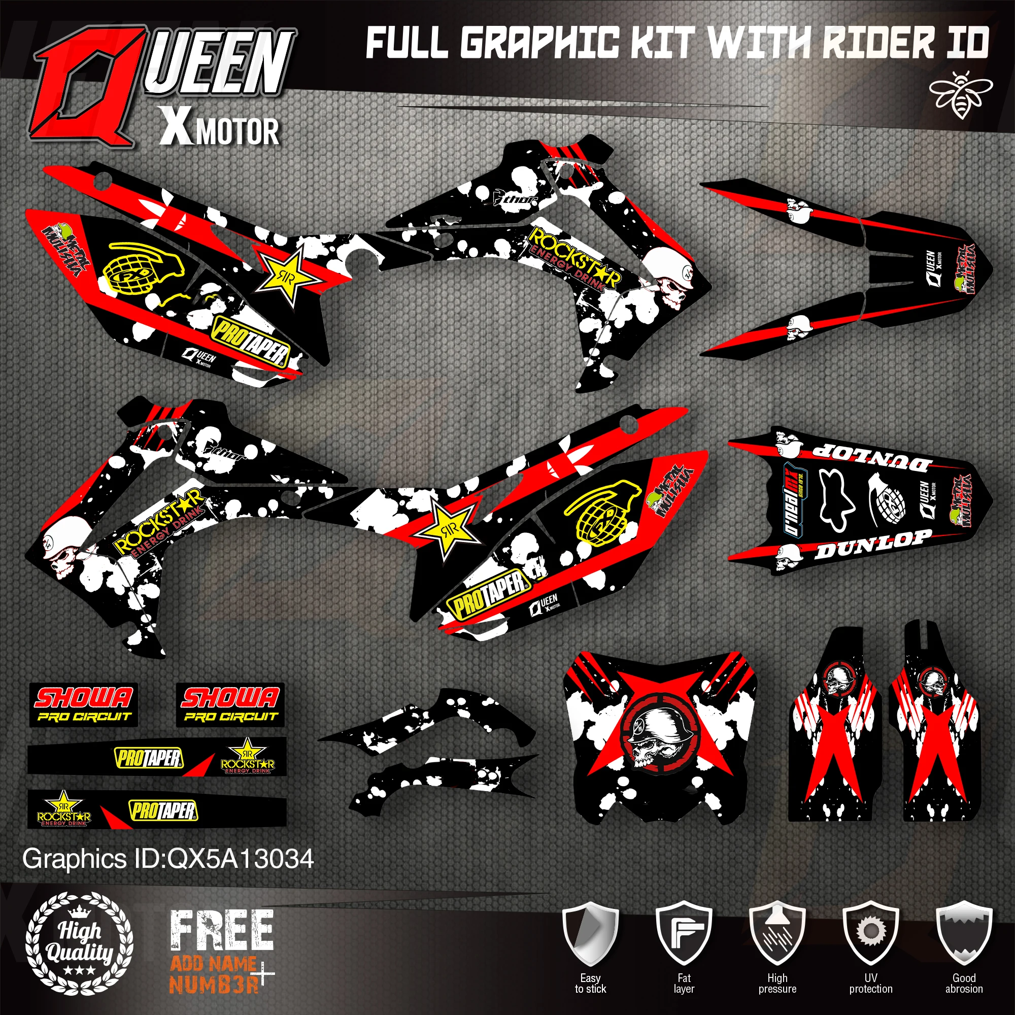 

QUEEN X MOTOR Custom Team Graphics Backgrounds Decals Stickers Kit For HONDA 2014-2017 CRF250R 2013-2016 CRF450R 034