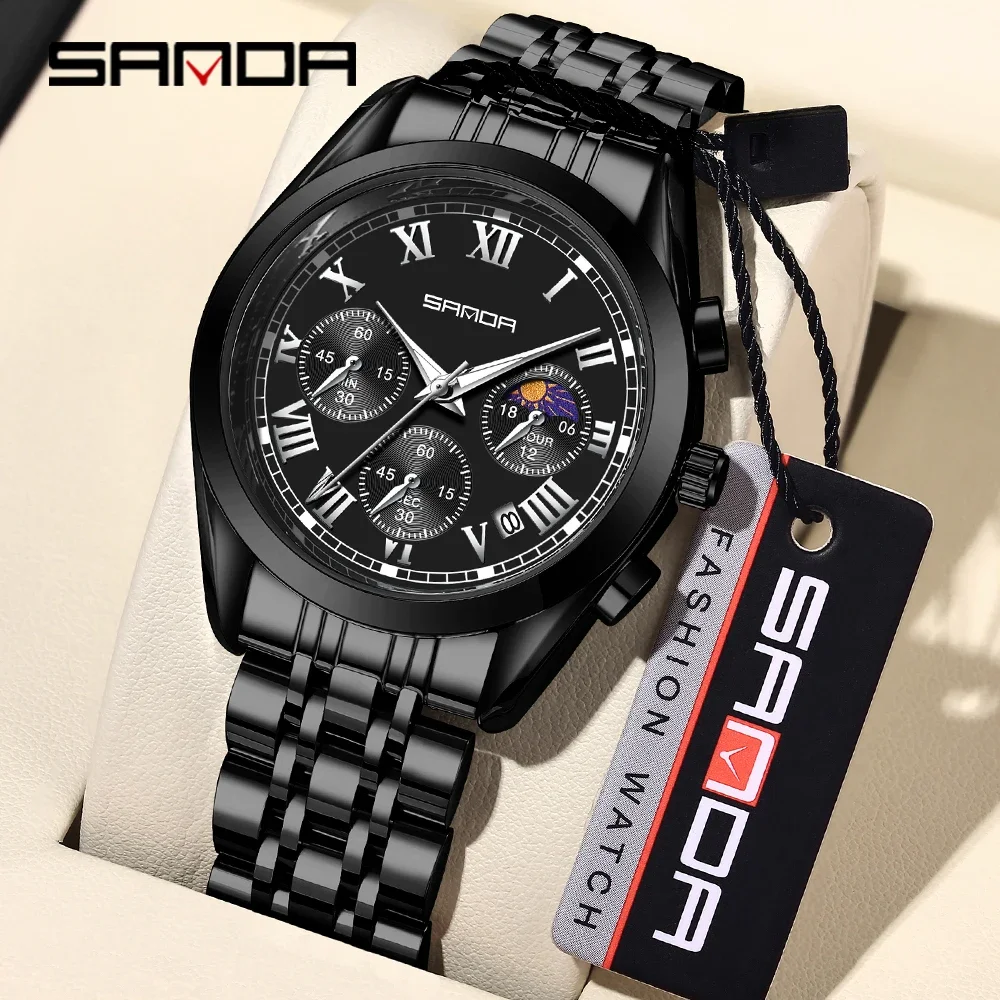 

Sanda Quartz Watch, a popular men's live broadcast true six needle steel band casual cool and fashionable men's watch