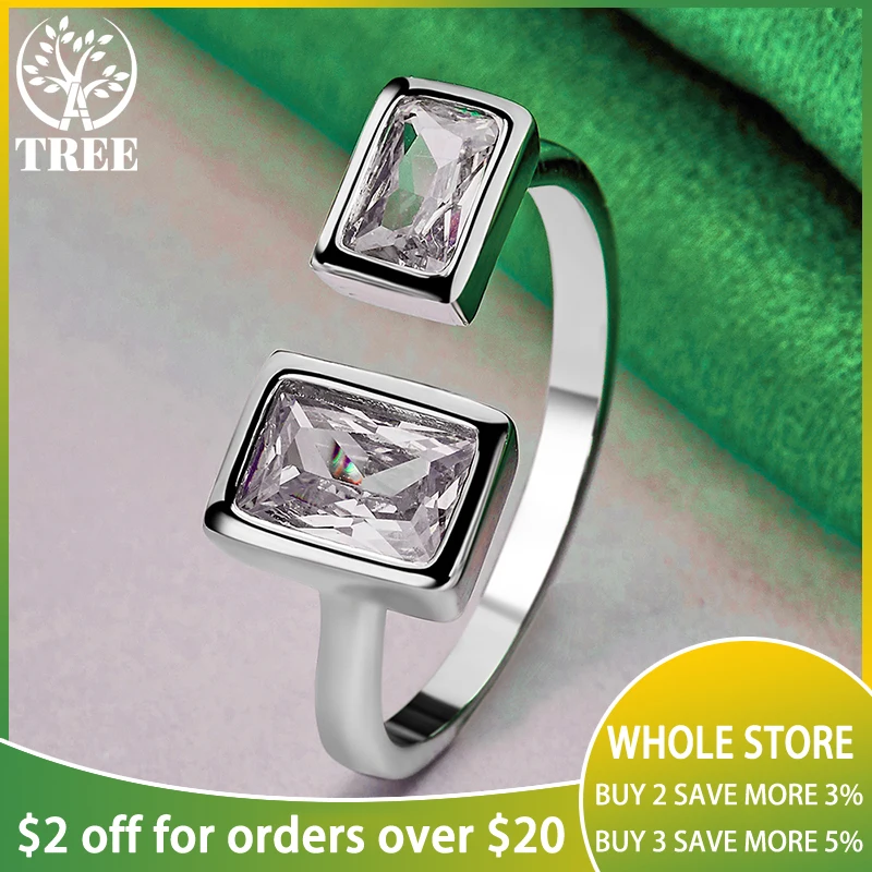 

ALITREE 925 Sterling Silver Rectangular Zircon Crystal Ring For Women rings Lady Fashion Party Birthday Banquet Wedding Jewelry