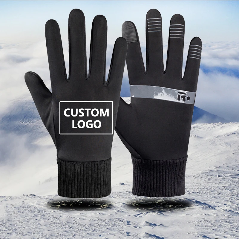 Custom LOGO Text Design Personality DIY Gloves Winter Warm Cycling Gloves Touch Screen Thermal Fleece Bicycle Full Finger Gloves